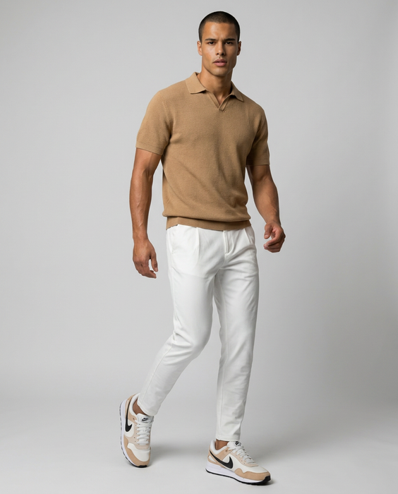 Polo tejido NEW MONEY camel en algodon