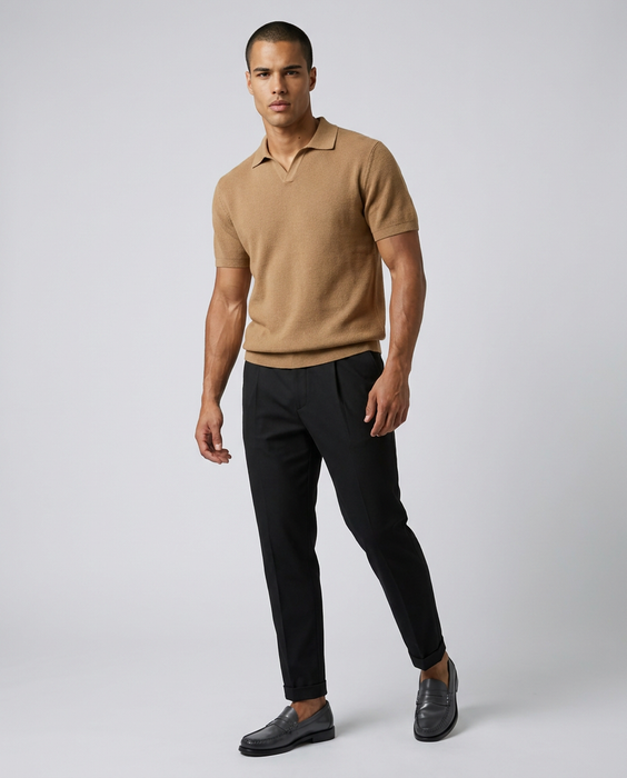 Polo tejido NEW MONEY camel en algodon
