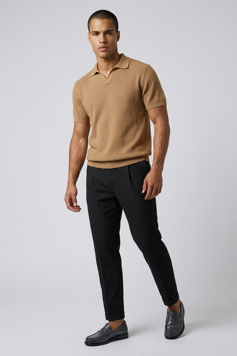 Polo tejido NEW MONEY camel en algodon